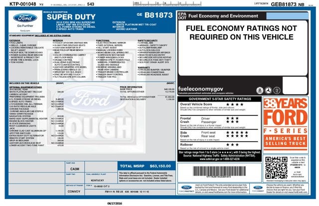 2016 Ford Super Duty F-250 SRW 6.7L V8 Diesel 4WD 4WD SuperCab 158" Lariat