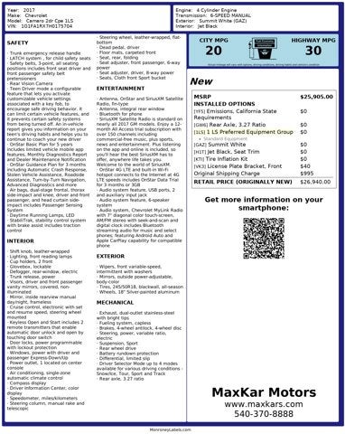 2017 Chevrolet Camaro 2.0L 4 Cyl Turbo 2dr Cpe 1LS
