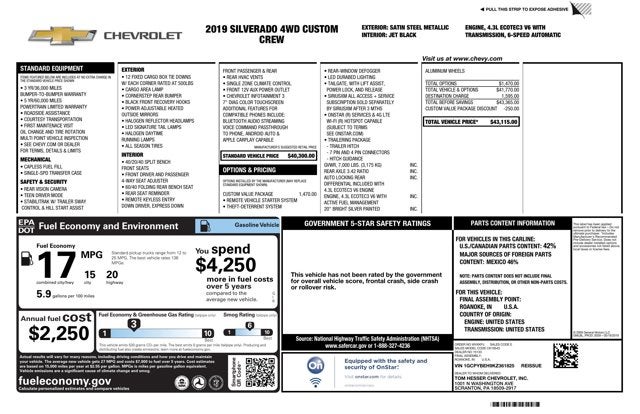 2019 Chevrolet Silverado 1500 4.3L 6 Cyl 4WD Crew Cab 147" Custom