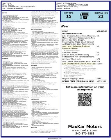 2016 Cadillac Escalade 6.2L 8 Cyl 4WD 4WD 4dr Luxury Collection