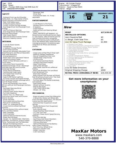 2015 Nissan Frontier 4.0L 6 Cyl 4WD Crew Cab SWB Auto SV