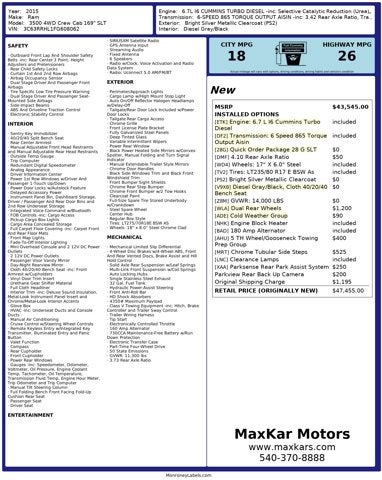 2015 RAM 3500 6.7L 6Cyl Turbo Diesel 4WD SLT