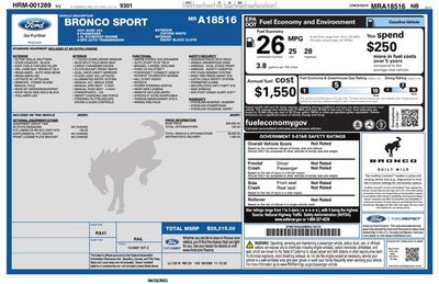 2021 Ford 1.5L 3 Cyl Turbo Bronco Sport Base 4x4