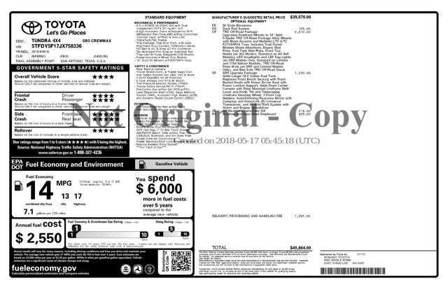 2018 Toyota Tundra 4WD 5.7L V8 Crew Max SR5