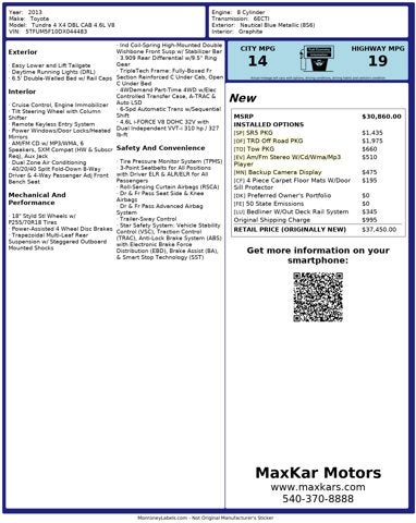 2013 Toyota Tundra 4WD Truck 4.6L 8 Cyl Double Cab 4.6L V8 6-Spd AT (Natl)