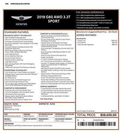 2019 Genesis G80 3.3L 6 Cyl Turbo 3.3T Sport AWD