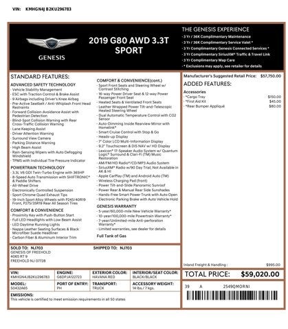 2019 Genesis G80 3.3L 6 Cyl Turbo 3.3T Sport AWD