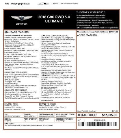 2018 Genesis G80 5.0L 8 Cyl 5.0L Ultimate RWD