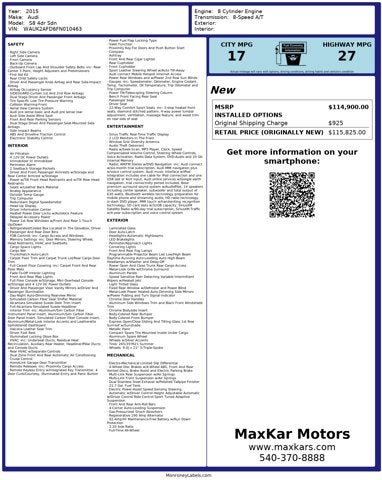 2015 Audi S8 4.0L V8 AWD 4dr Sdn